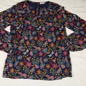 FatFace Girls Navy Floral Butterfly Insect Print Top Size 12 Boho cottagecore